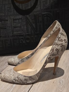 Brian Atwood Taupe Snakeskin Pointed-Toe Stiletto Pumps